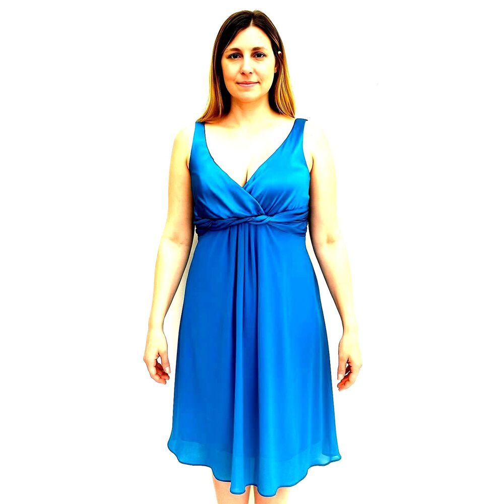SL Fashions midi dress Y2K babydoll satin sheer fairy romantic blue women 12
